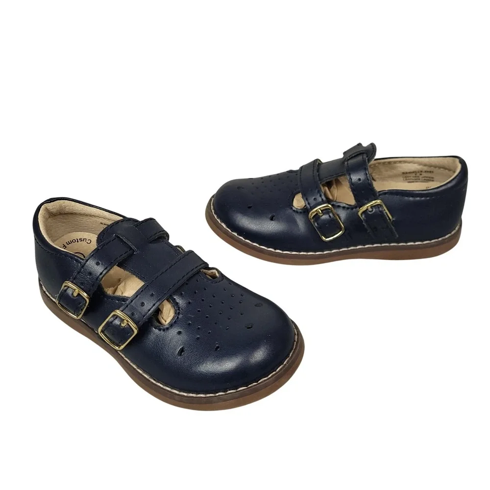 Footmates Danielle Mary Jane Shoes Toddler 7.5 Double Buckle Girls Navy Blue
